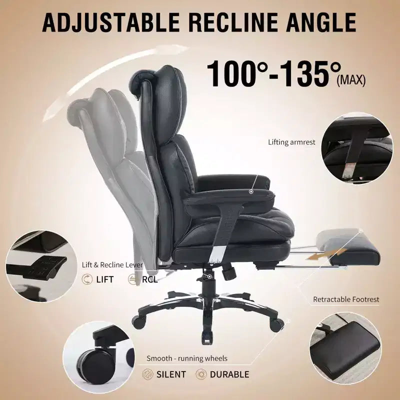 Fauteuil de bureau ergonomique grande taille – Chaise de bureau exécutive à dossier haut en cuir PU avec repose-pieds et soutien lombaire