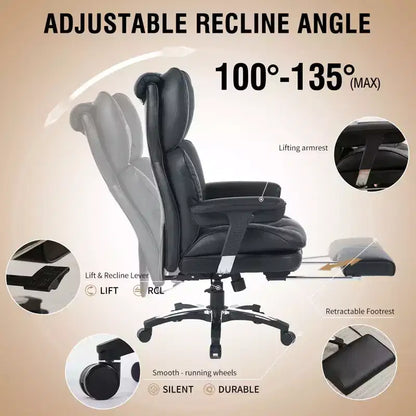 Fauteuil de bureau ergonomique grande taille – Chaise de bureau exécutive à dossier haut en cuir PU avec repose-pieds et soutien lombaire