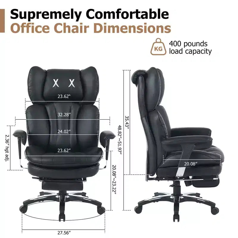 Fauteuil de bureau ergonomique grande taille – Chaise de bureau exécutive à dossier haut en cuir PU avec repose-pieds et soutien lombaire