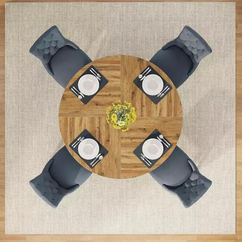 Grande table à manger ronde de ferme avec pied en croix – Table de cuisine en bois pour salle à manger et coin repas