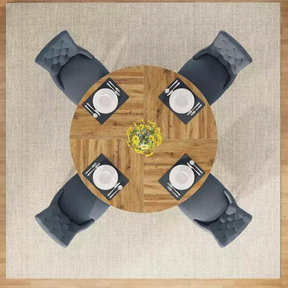 Grande table à manger ronde de ferme avec pied en croix – Table de cuisine en bois pour salle à manger et coin repas