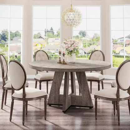 Grande table à manger ronde de ferme avec pied en croix – Table de cuisine en bois pour salle à manger et coin repas