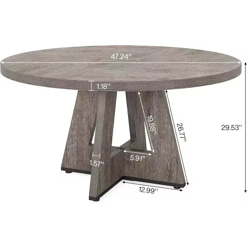 Grande table à manger ronde de ferme avec pied en croix – Table de cuisine en bois pour salle à manger et coin repas