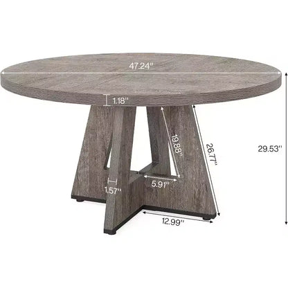 Grande table à manger ronde de ferme avec pied en croix – Table de cuisine en bois pour salle à manger et coin repas