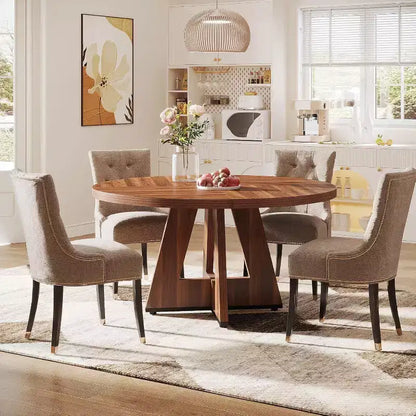 Grande table à manger ronde de ferme avec pied en croix – Table de cuisine en bois pour salle à manger et coin repas