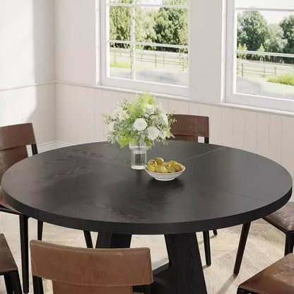 Grande table à manger ronde de ferme avec pied en croix – Table de cuisine en bois pour salle à manger et coin repas