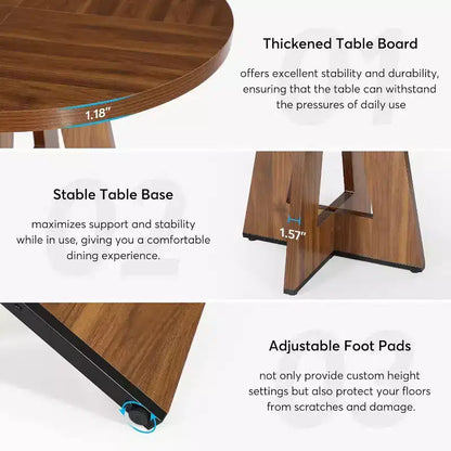 Grande table à manger ronde de ferme avec pied en croix – Table de cuisine en bois pour salle à manger et coin repas