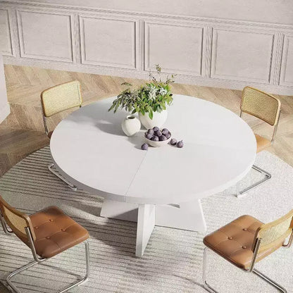 Grande table à manger ronde de ferme avec pied en croix – Table de cuisine en bois pour salle à manger et coin repas