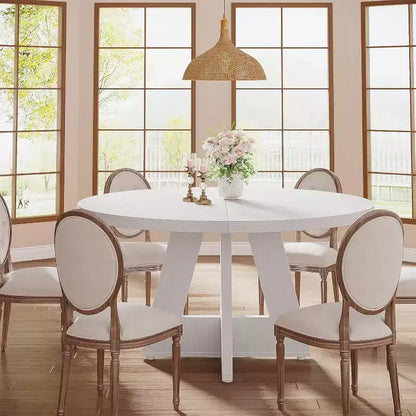 Grande table à manger ronde de ferme avec pied en croix – Table de cuisine en bois pour salle à manger et coin repas