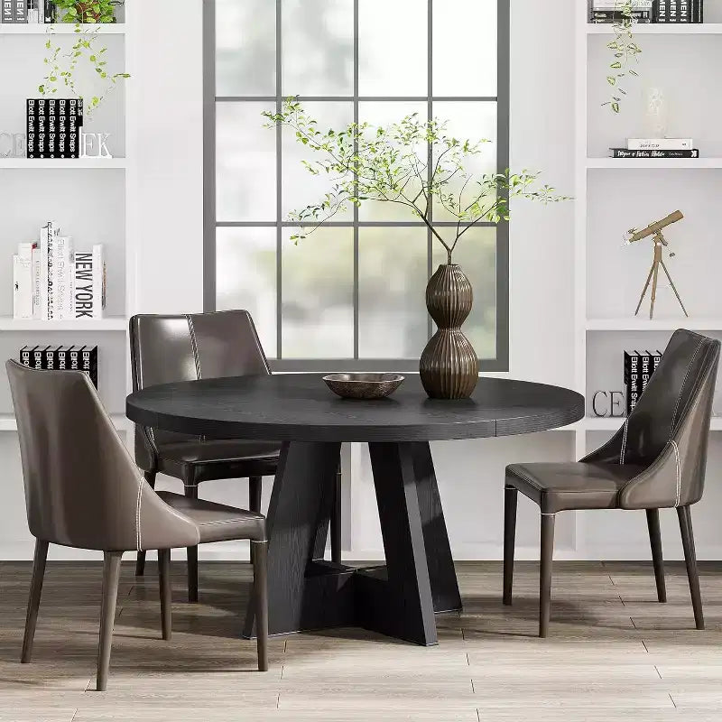 Grande table à manger ronde de ferme avec pied en croix – Table de cuisine en bois pour salle à manger et coin repas
