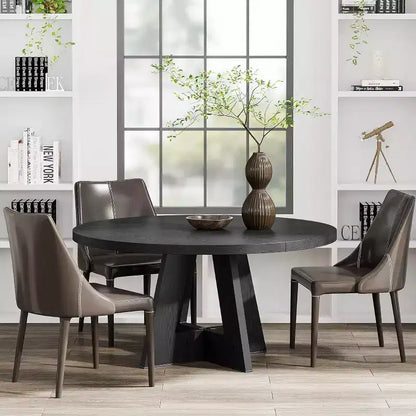 Grande table à manger ronde de ferme avec pied en croix – Table de cuisine en bois pour salle à manger et coin repas
