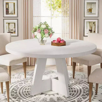 Grande table à manger ronde de ferme avec pied en croix – Table de cuisine en bois pour salle à manger et coin repas