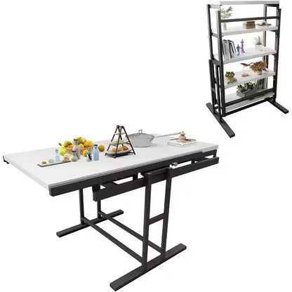 Étagère et table à manger convertibles 2-en-1 – Conception pliable peu encombrante pour petits espaces