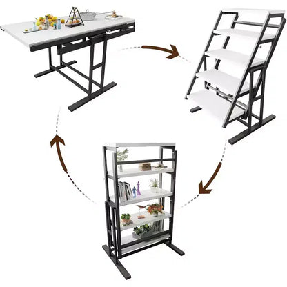 Étagère et table à manger convertibles 2-en-1 – Conception pliable peu encombrante pour petits espaces