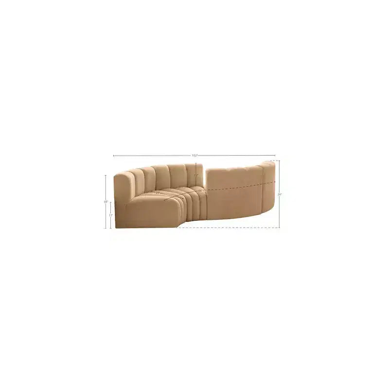Canapé modulaire Arc Velvet – Canapé incurvé capitonné marron avec profonds surpiqûres verticales, design contemporain