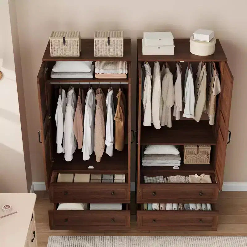 Armoire de rangement avec 2 tiroirs et tringle à vêtements – Meuble haut en bois avec portes de 183 cm