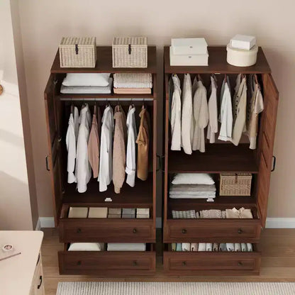 Armoire de rangement avec 2 tiroirs et tringle à vêtements – Meuble haut en bois avec portes de 183 cm
