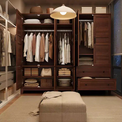 Armoire de rangement avec 2 tiroirs et tringle à vêtements – Meuble haut en bois avec portes de 183 cm
