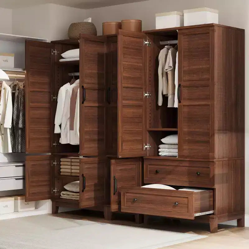 Armoire de rangement avec 2 tiroirs et tringle à vêtements – Meuble haut en bois avec portes de 183 cm