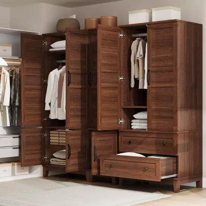 Armoire de rangement avec 2 tiroirs et tringle à vêtements – Meuble haut en bois avec portes de 183 cm