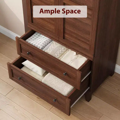 Armoire de rangement avec 2 tiroirs et tringle à vêtements – Meuble haut en bois avec portes de 183 cm
