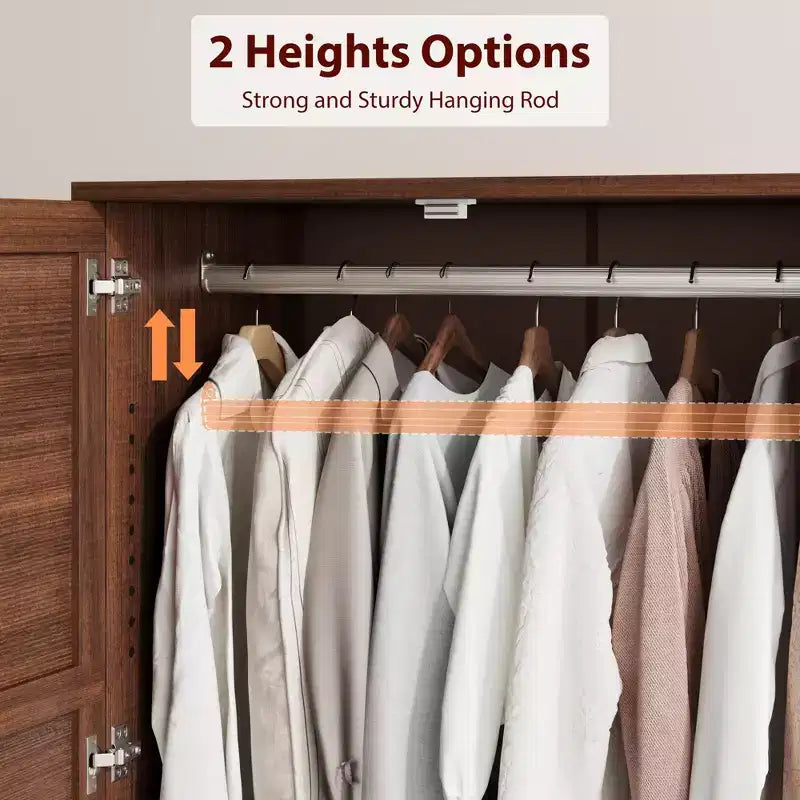 Armoire de rangement avec 2 tiroirs et tringle à vêtements – Meuble haut en bois avec portes de 183 cm