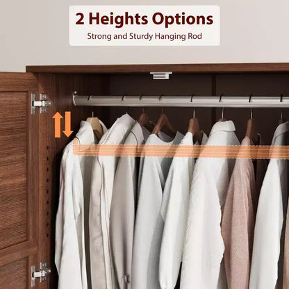 Armoire de rangement avec 2 tiroirs et tringle à vêtements – Meuble haut en bois avec portes de 183 cm