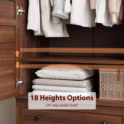 Armoire de rangement avec 2 tiroirs et tringle à vêtements – Meuble haut en bois avec portes de 183 cm