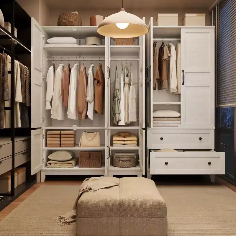 Armoire de rangement avec 2 tiroirs et tringle à vêtements – Meuble haut en bois avec portes de 183 cm