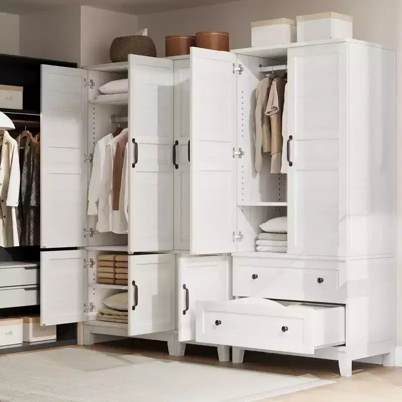 Armoire de rangement avec 2 tiroirs et tringle à vêtements – Meuble haut en bois avec portes de 183 cm