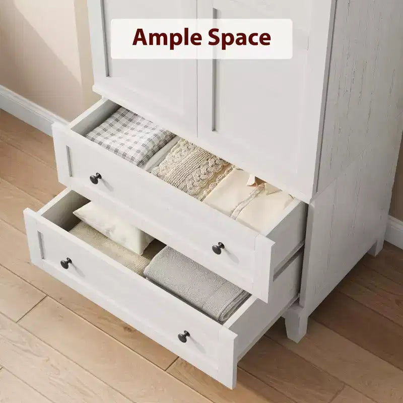 Armoire de rangement avec 2 tiroirs et tringle à vêtements – Meuble haut en bois avec portes de 183 cm