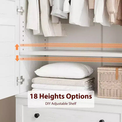 Armoire de rangement avec 2 tiroirs et tringle à vêtements – Meuble haut en bois avec portes de 183 cm