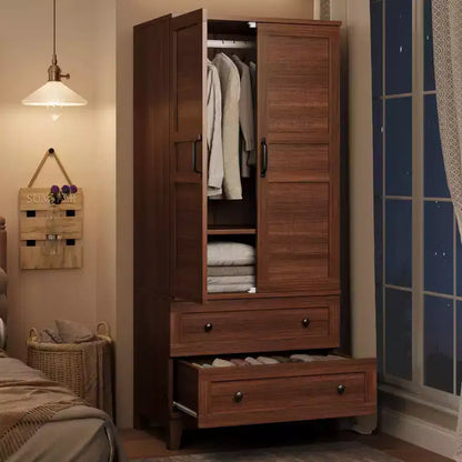Armoire de rangement avec 2 tiroirs et tringle à vêtements – Meuble haut en bois avec portes de 183 cm