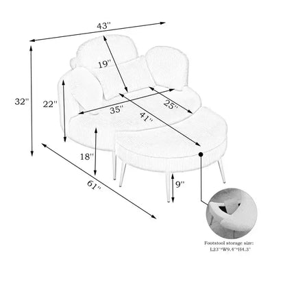Canapé-lit moderne compact avec pouf de rangement intégré – Fauteuil rembourré pour salon