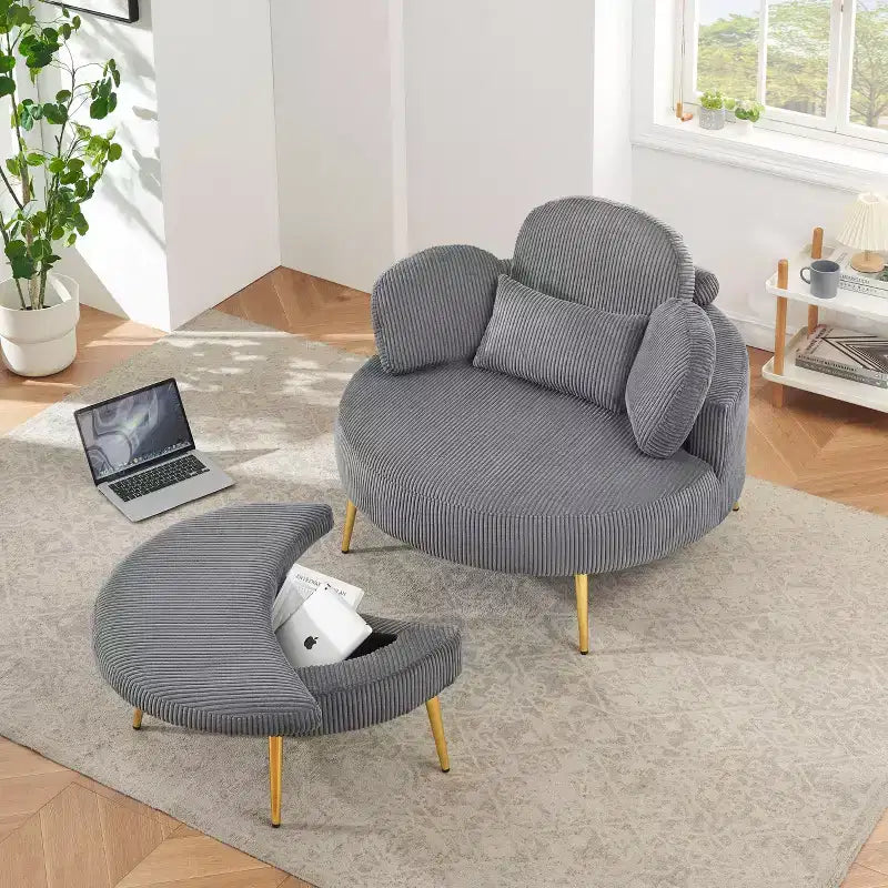Canapé-lit moderne compact avec pouf de rangement intégré – Fauteuil rembourré pour salon