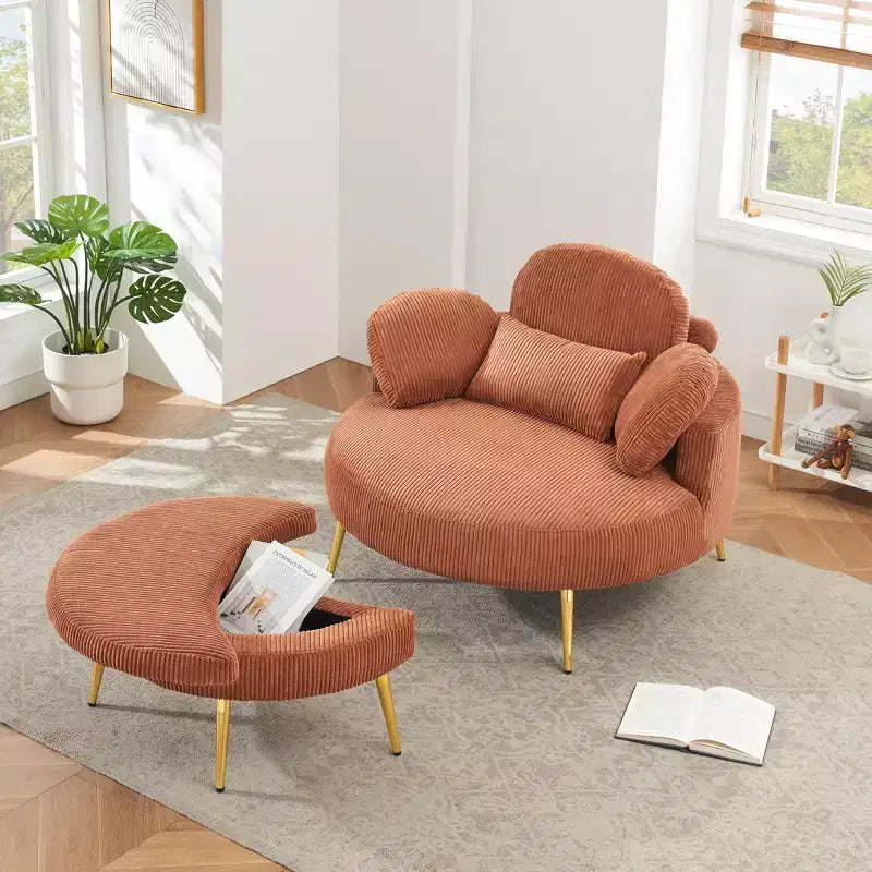 Canapé-lit moderne compact avec pouf de rangement intégré – Fauteuil rembourré pour salon